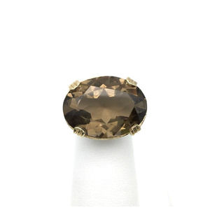 Rare 14K Yellow Gold Women's Ring With Large Oval Smoky Quarz Stone  Size 6.5